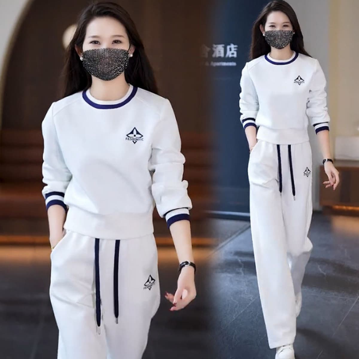 Европейская станция повседневная спортивная одежда набор дамы весенний и осенний свободный модный круглый воротник...