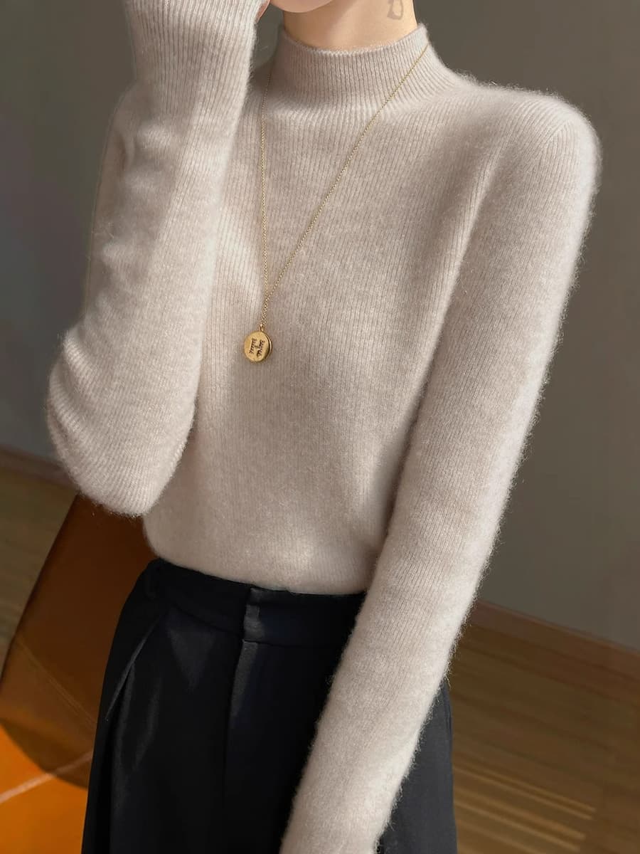 Бесшовный трикотаж базовый свитер кашемировый шелковый свитер женский осенний и зимний полувысокий воротник