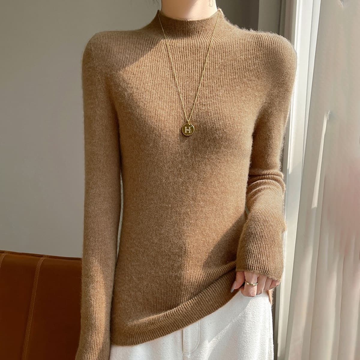 Бесшовный трикотаж базовый свитер кашемировый шелковый свитер женский осенний и зимний полувысокий воротник