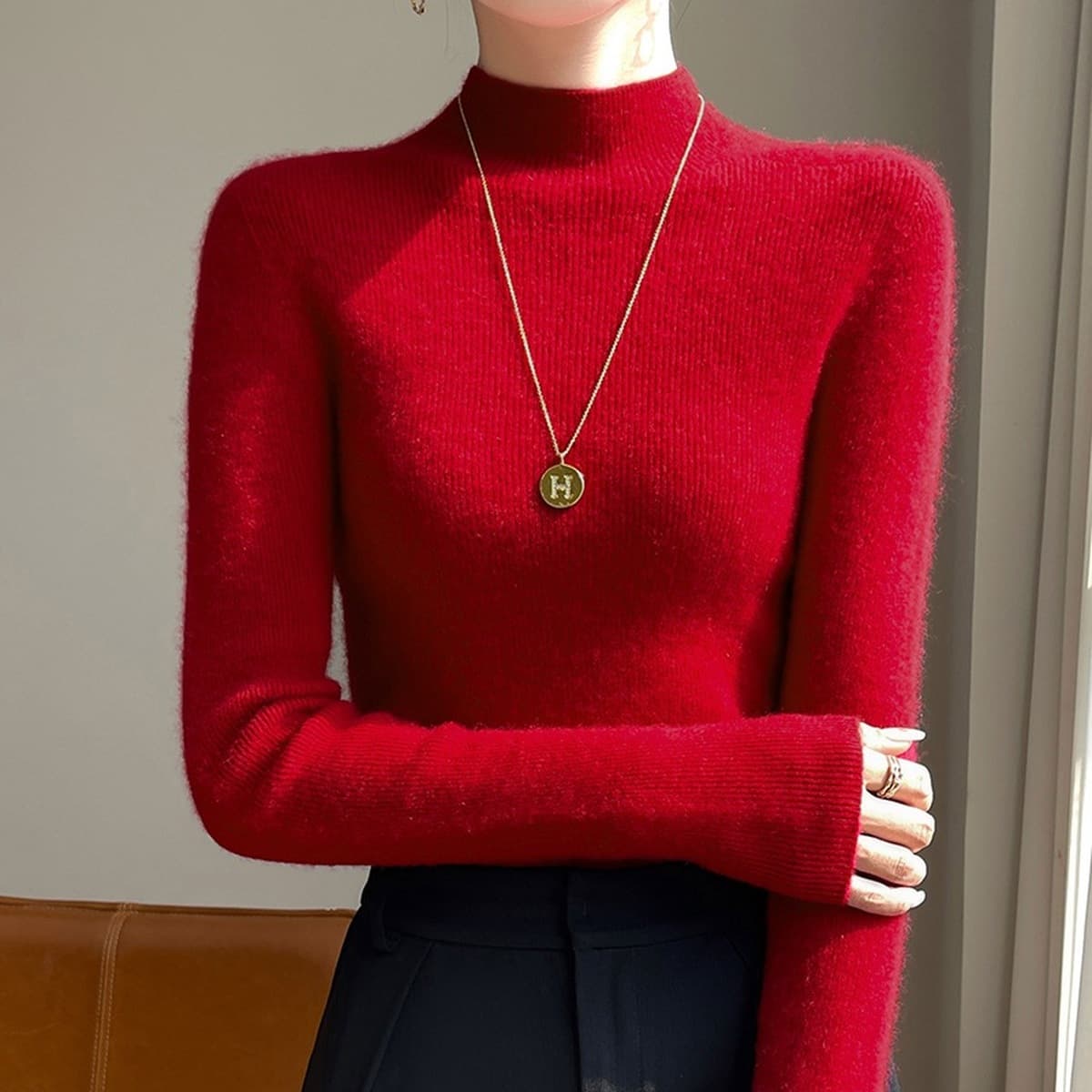 Бесшовный трикотаж базовый свитер кашемировый шелковый свитер женский осенний и зимний полувысокий воротник