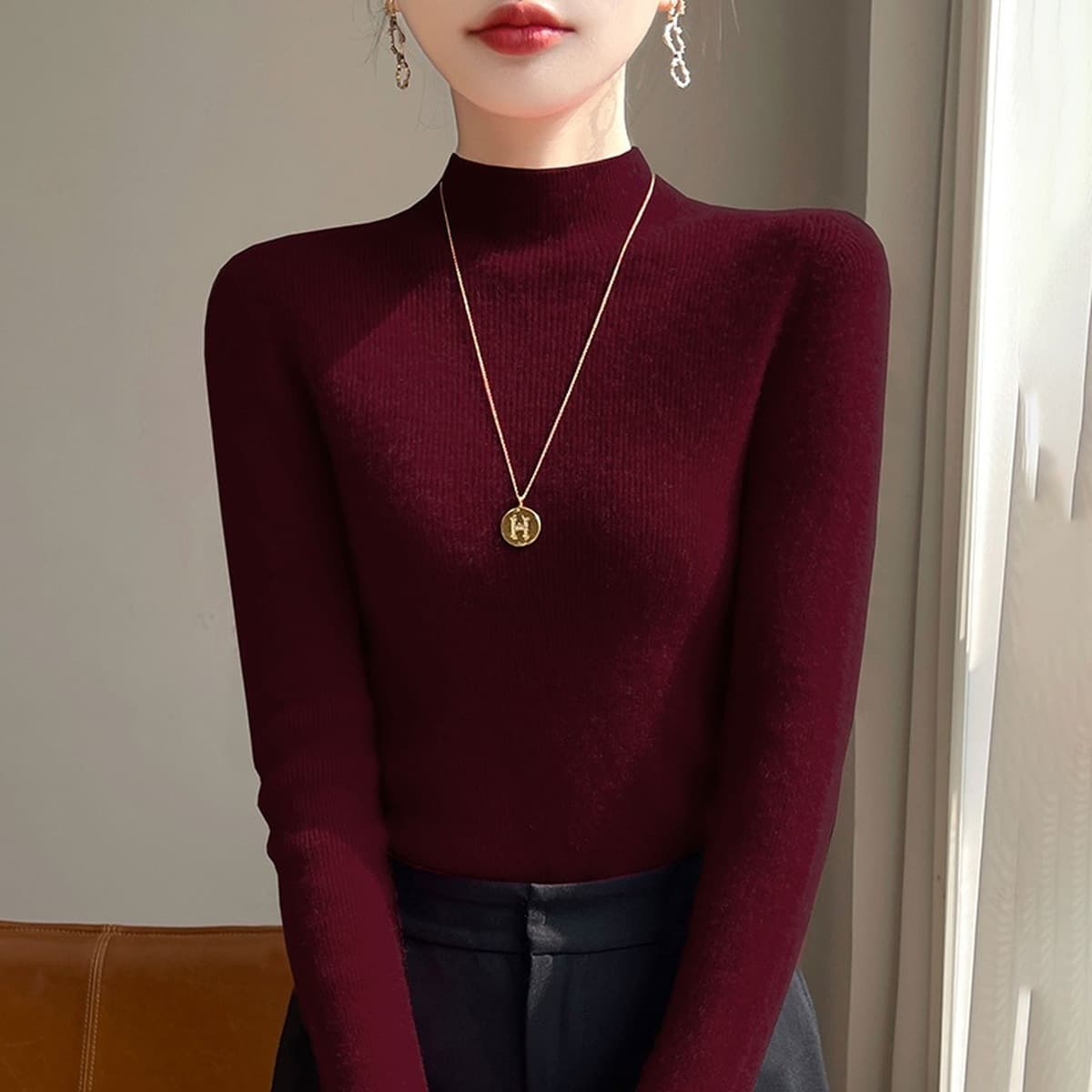 Бесшовный трикотаж базовый свитер кашемировый шелковый свитер женский осенний и зимний полувысокий воротник