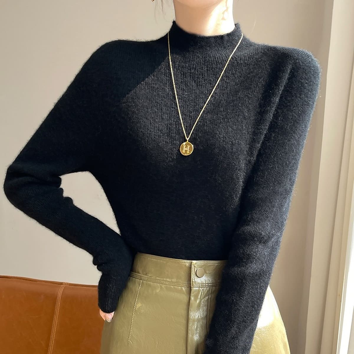 Бесшовный трикотаж базовый свитер кашемировый шелковый свитер женский осенний и зимний полувысокий воротник