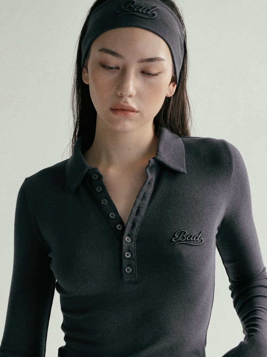 Badblood древесный уголь серый с длинными рукавами нижняя рубашка женский ретро вышивка поло воротник тонкая топочка осень