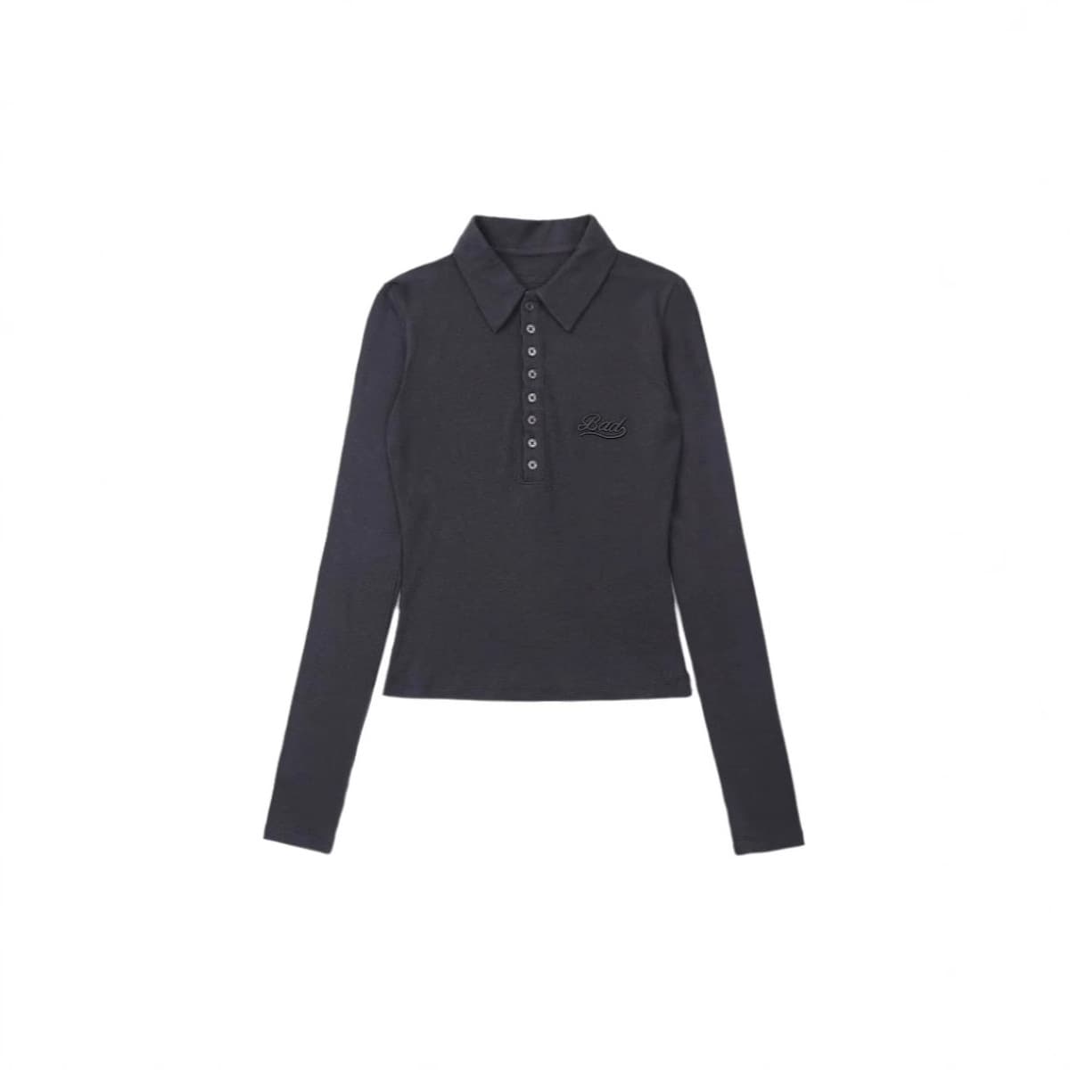 Badblood древесный уголь серый с длинными рукавами нижняя рубашка женский ретро вышивка поло воротник тонкая топочка осень