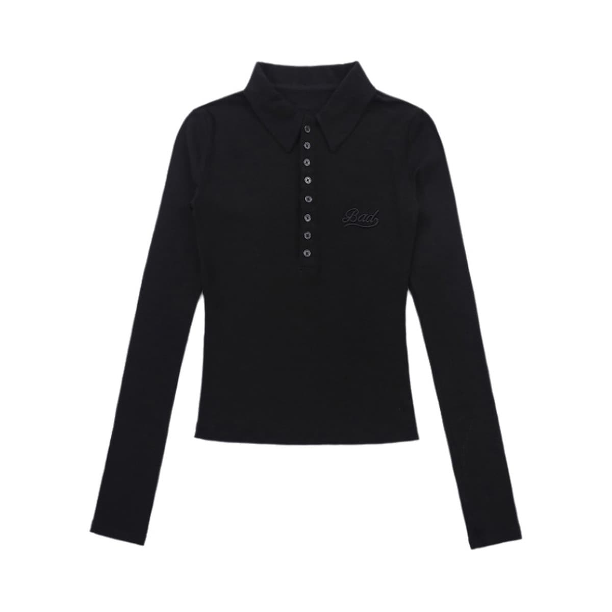 Badblood древесный уголь серый с длинными рукавами нижняя рубашка женский ретро вышивка поло воротник тонкая топочка осень