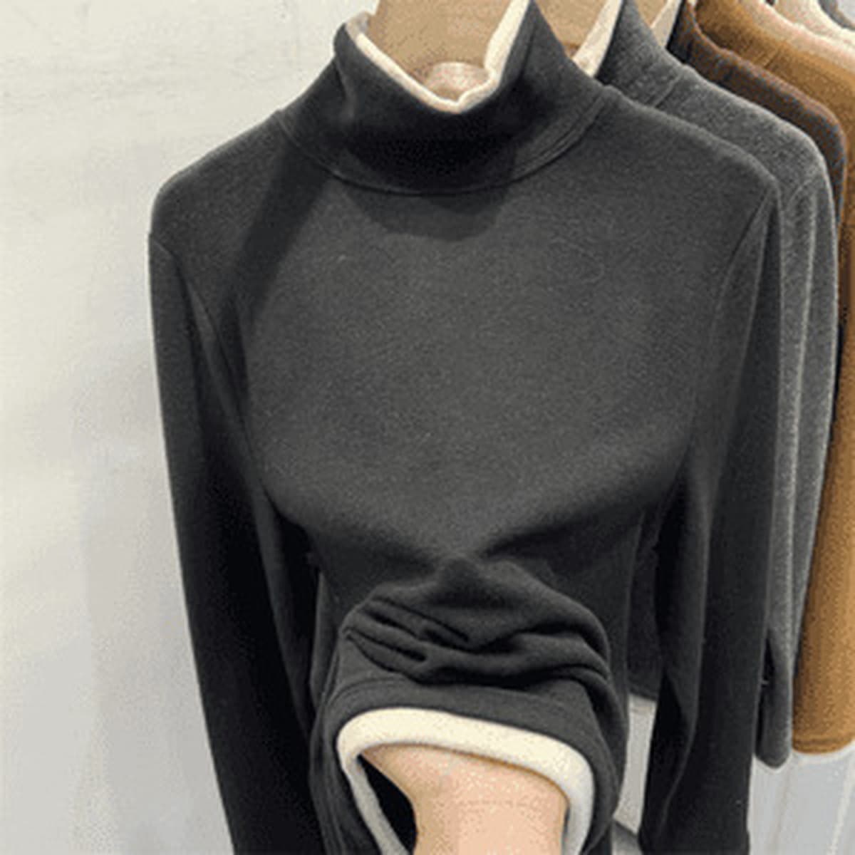 Толстая матовая футболка с длинными рукавами, зимняя мягкая клейкая рубашка с высоким воротником, теплая нижняя рубашка,...