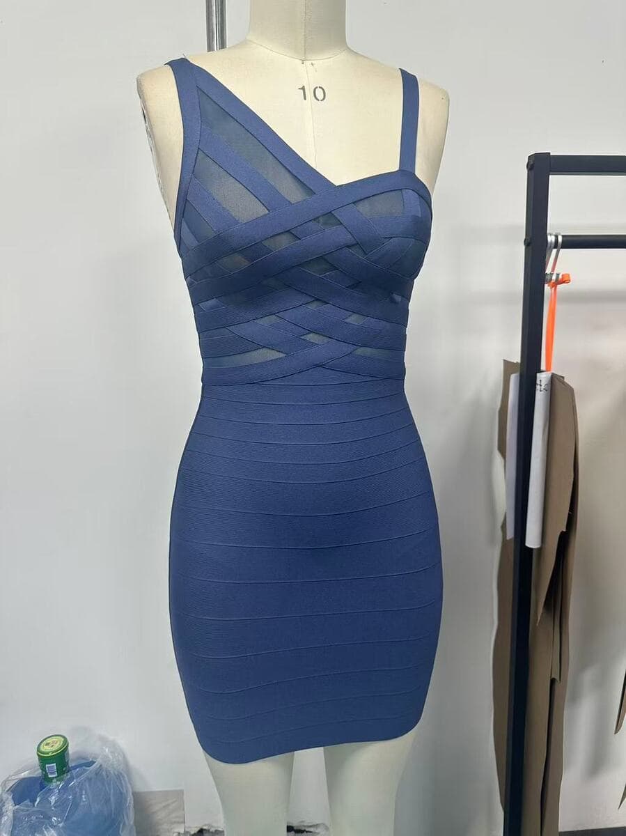 Трансграничные европейские и американские подтяжки синие бинты платье с тонким ягодицами