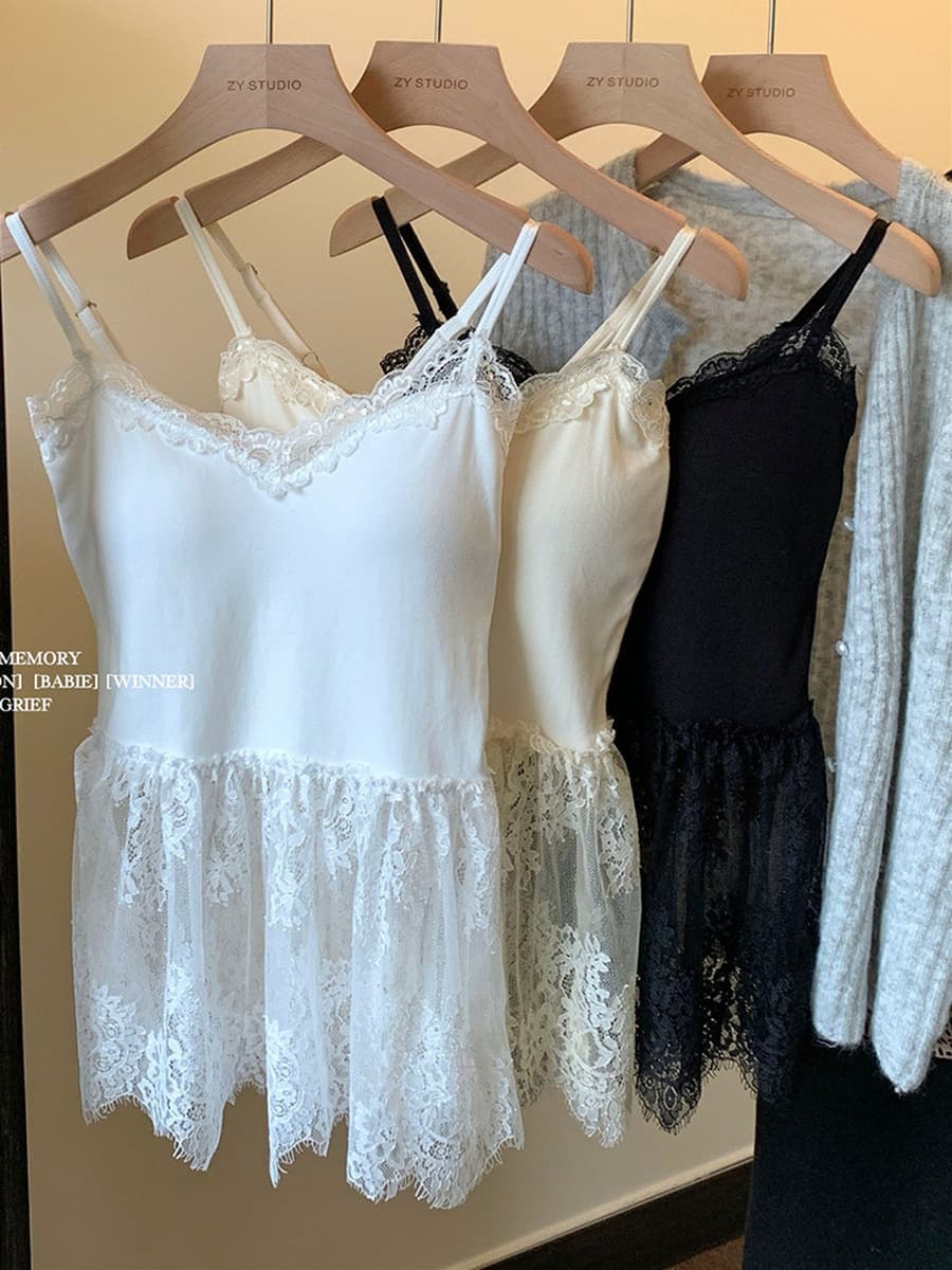 Чистый ветер сексуальное кружевное платье-подтяжка женское зимнее 2024 новое платье без рукавов, чтобы носить короткую юбку...