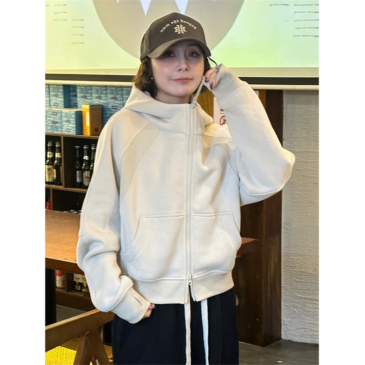 Мода с капюшоном двойная застежка на молнии свитер женская мода весна и осень новые плюшевые кардиганы студенческие...