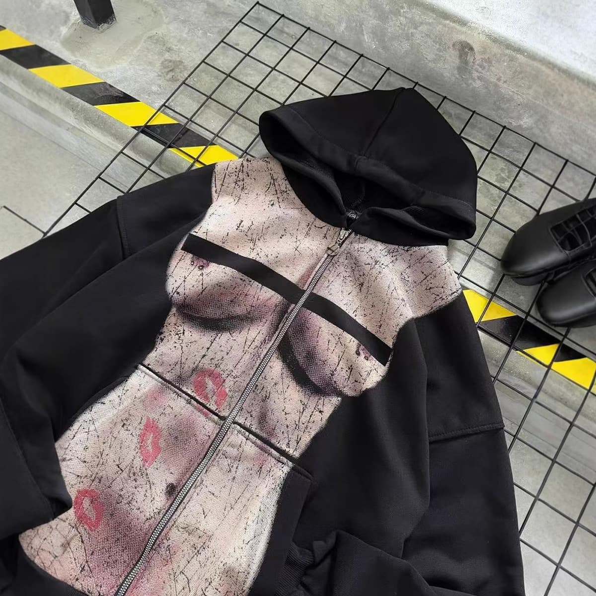 2025 новый принт Харадзюку поцелуй с принтом осенняя женская толстовка с капюшоном на молнии с длинными рукавами толстовка...