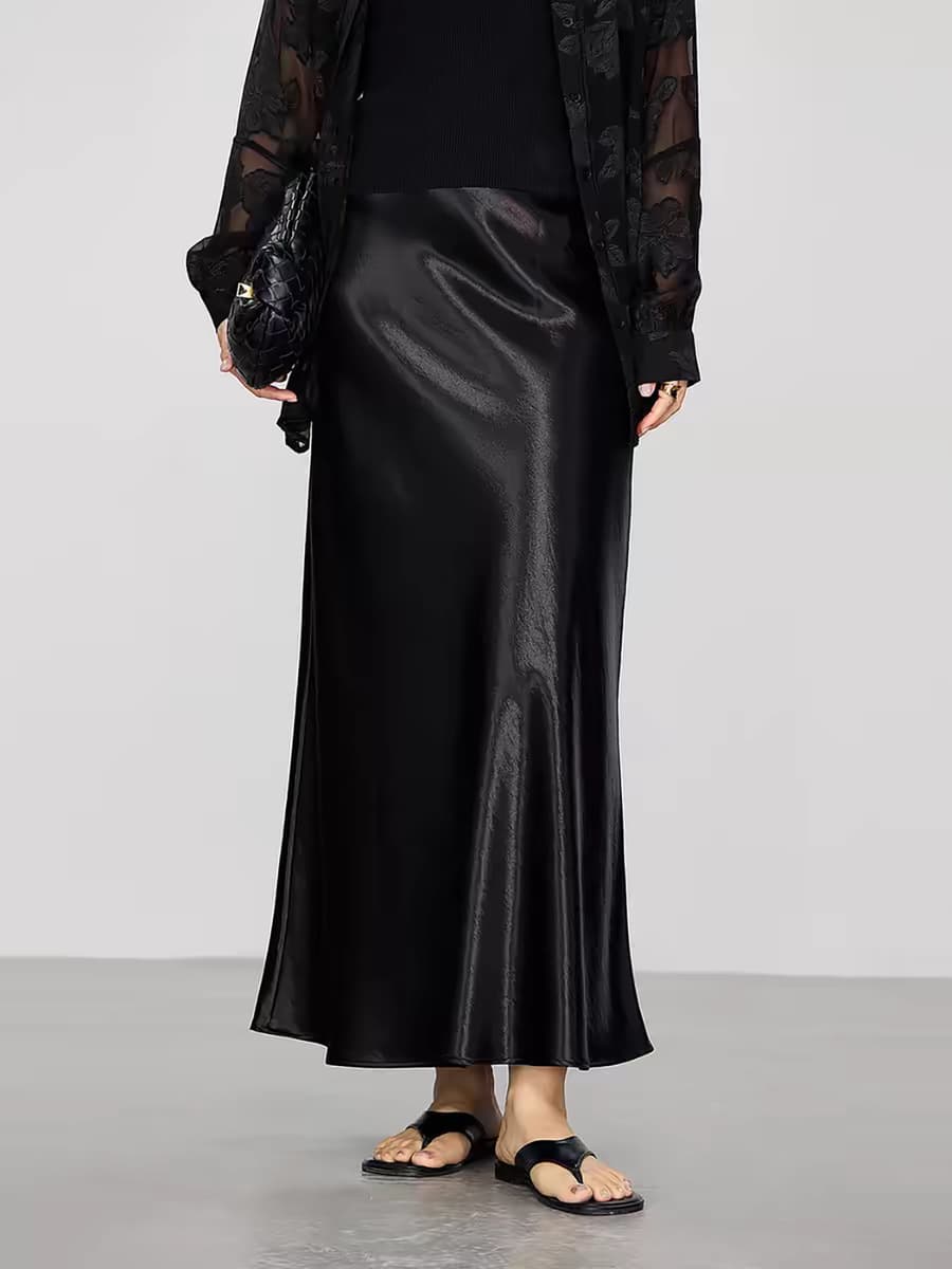 Французская легкая роскошная юбка из сатина для женщин, весенне-осенняя юбка-карандаш с высокой талией, юбка-зонтик, длинная...