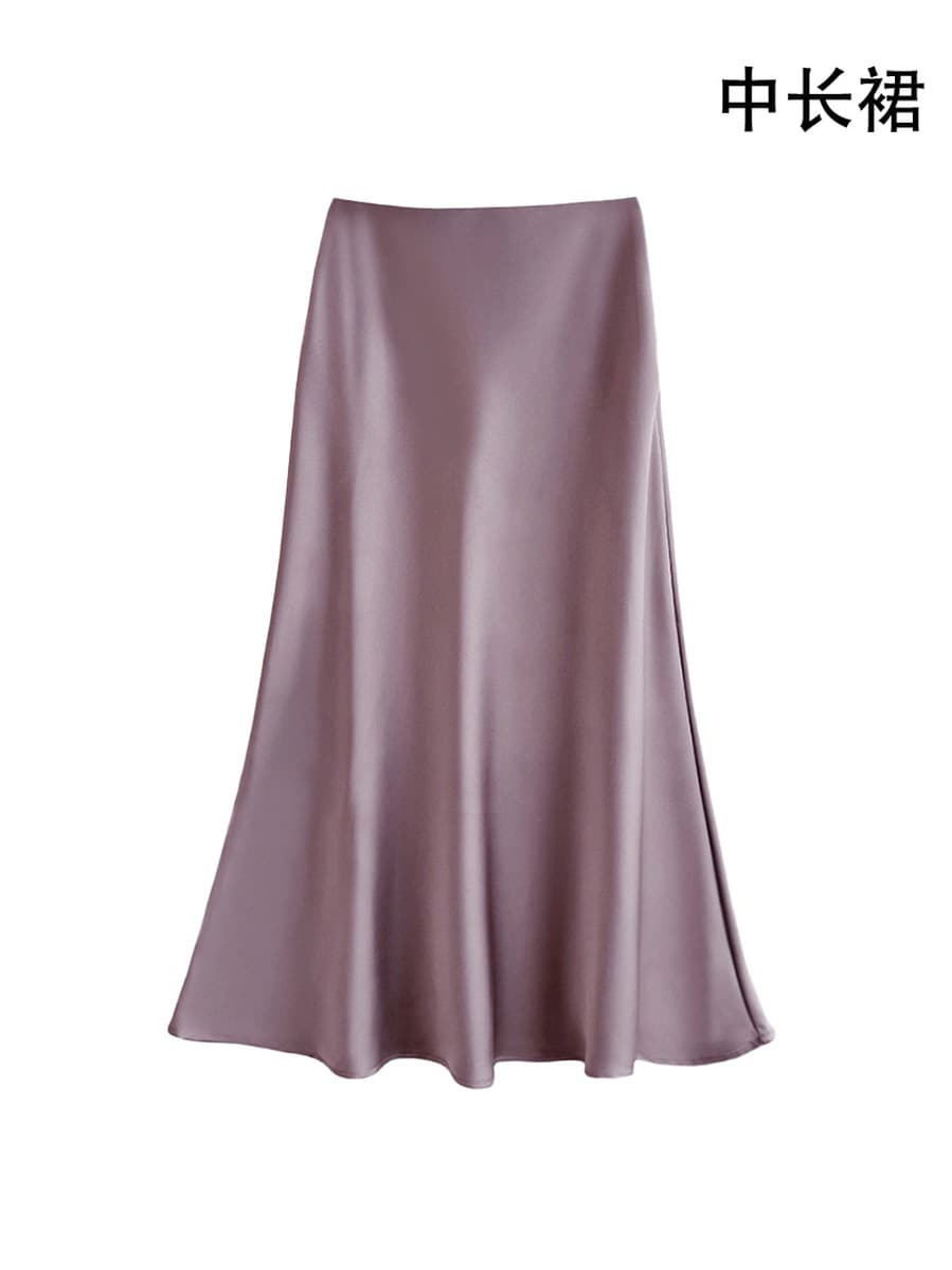 Французская легкая роскошная юбка из сатина для женщин, весенне-осенняя юбка-карандаш с высокой талией, юбка-зонтик, длинная...