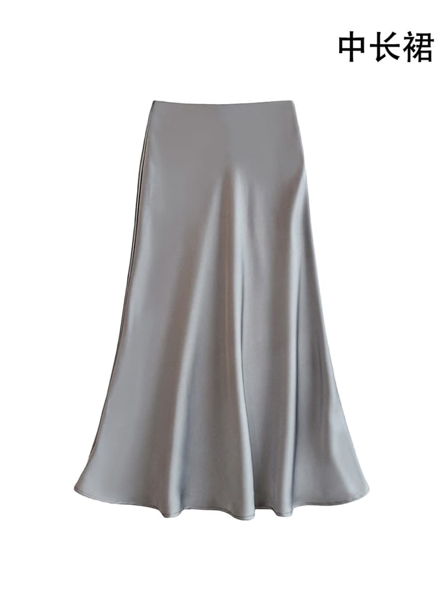 Французская легкая роскошная юбка из сатина для женщин, весенне-осенняя юбка-карандаш с высокой талией, юбка-зонтик, длинная...