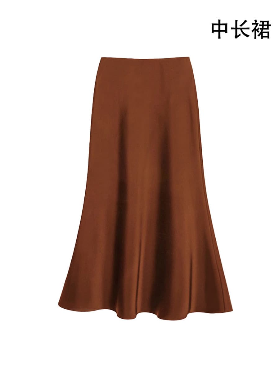 Французская легкая роскошная юбка из сатина для женщин, весенне-осенняя юбка-карандаш с высокой талией, юбка-зонтик, длинная...