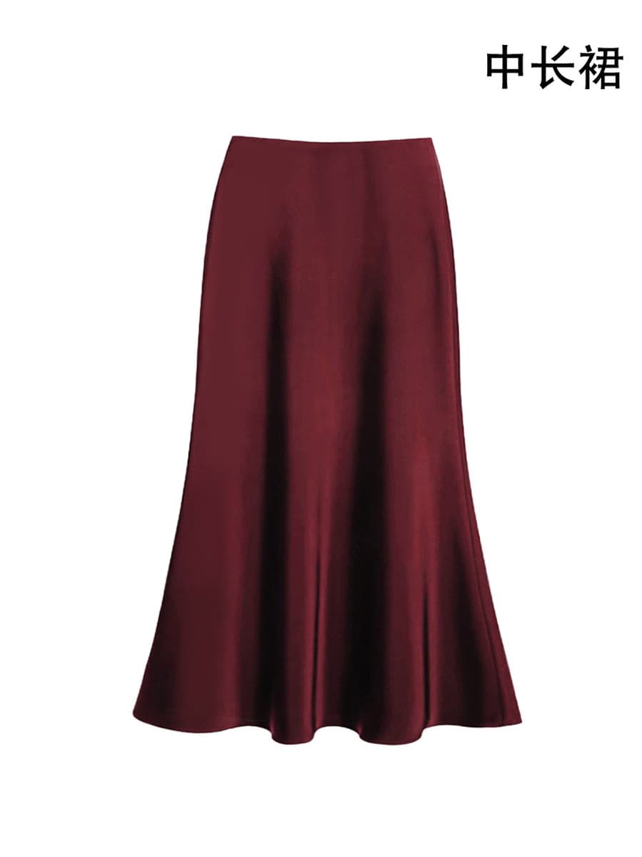 Французская легкая роскошная юбка из сатина для женщин, весенне-осенняя юбка-карандаш с высокой талией, юбка-зонтик, длинная...