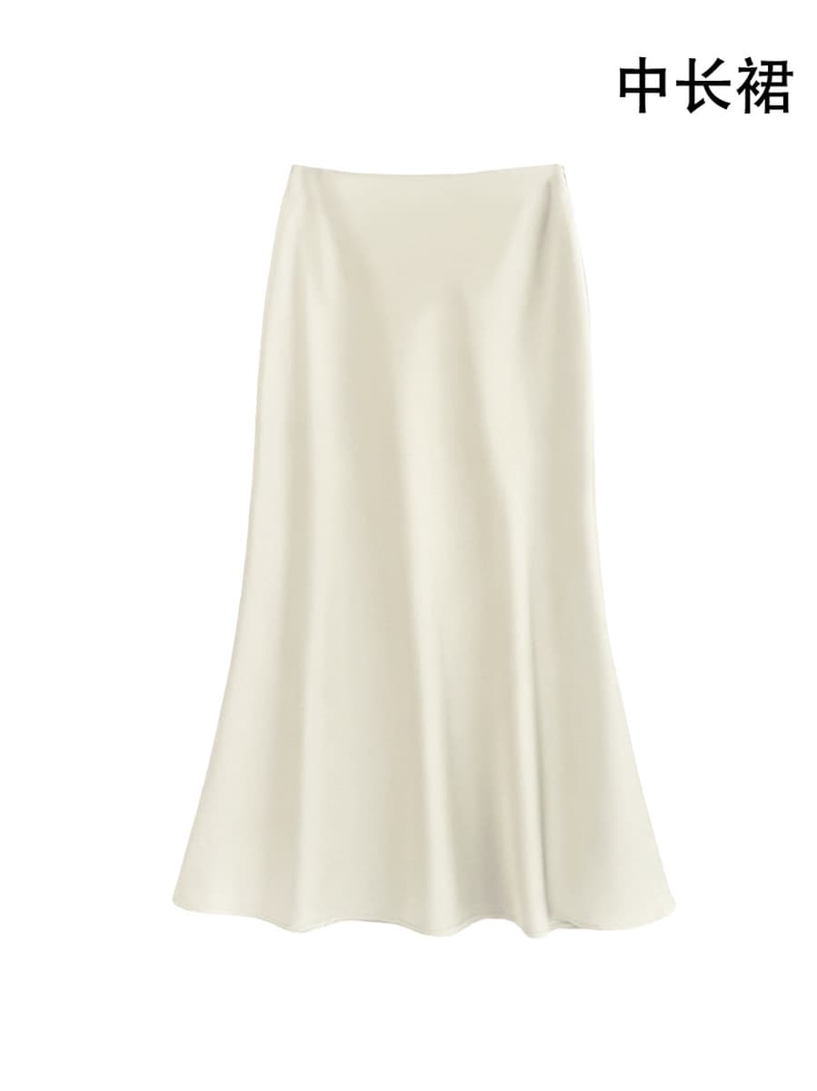 Французская легкая роскошная юбка из сатина для женщин, весенне-осенняя юбка-карандаш с высокой талией, юбка-зонтик, длинная...