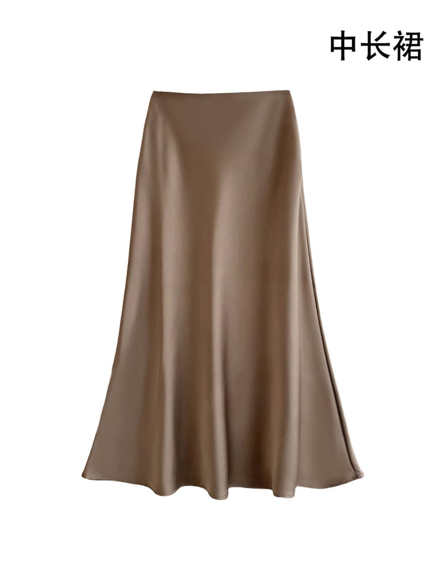 Французская легкая роскошная юбка из сатина для женщин, весенне-осенняя юбка-карандаш с высокой талией, юбка-зонтик, длинная...