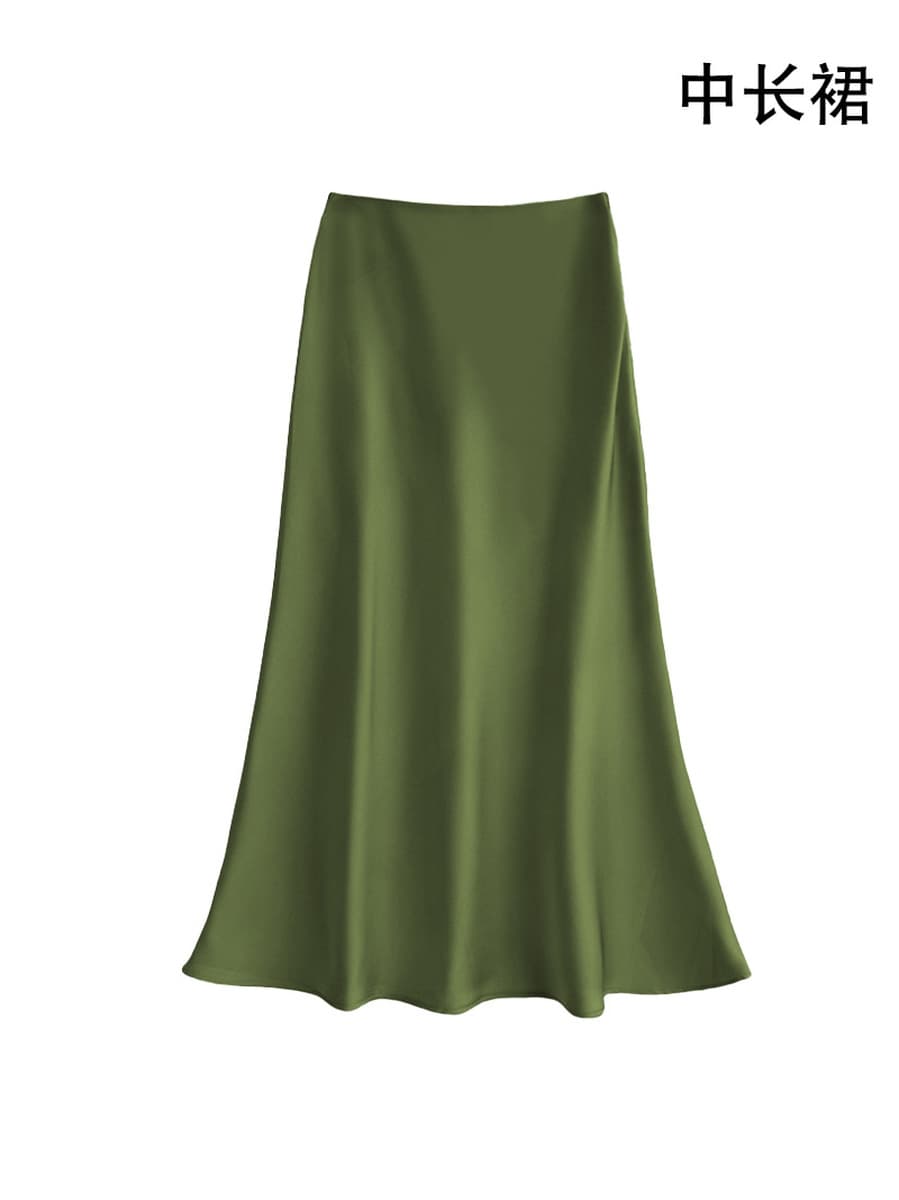 Французская легкая роскошная юбка из сатина для женщин, весенне-осенняя юбка-карандаш с высокой талией, юбка-зонтик, длинная...