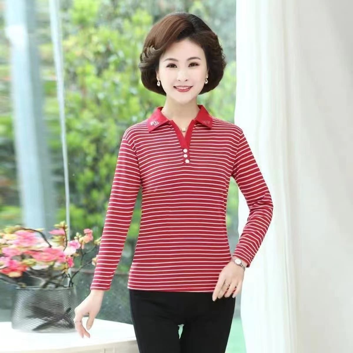 Женская футболка с длинным рукавом на весну и осень, новая модель 2025 года для женщин среднего возраста, свободный крой,...