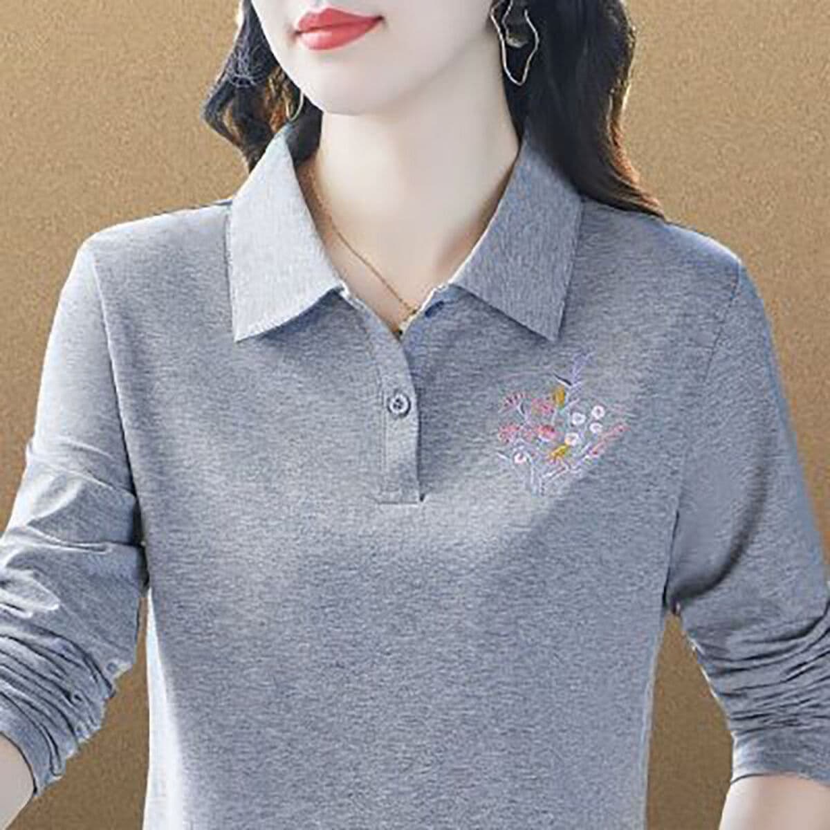 Женская рубашка с длинными рукавами на весну и осень, одежда для мам с лацканами, топ с воротником, уменьшающий возраст,...