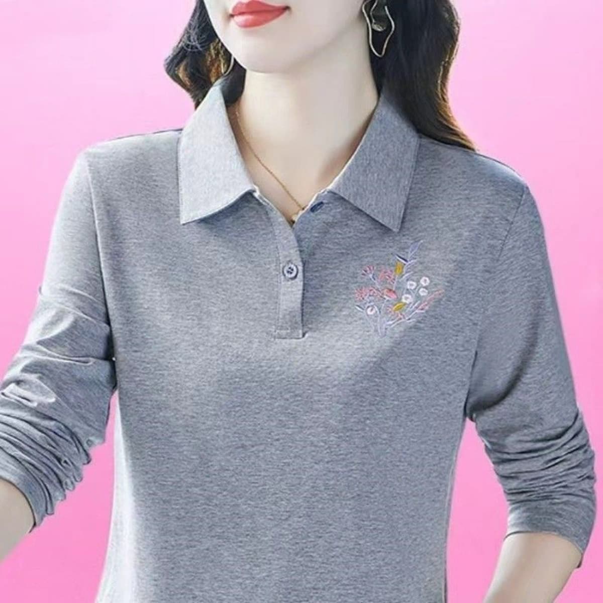 Женская рубашка с длинными рукавами на весну и осень, одежда для мам с лацканами, топ с воротником, уменьшающий возраст,...