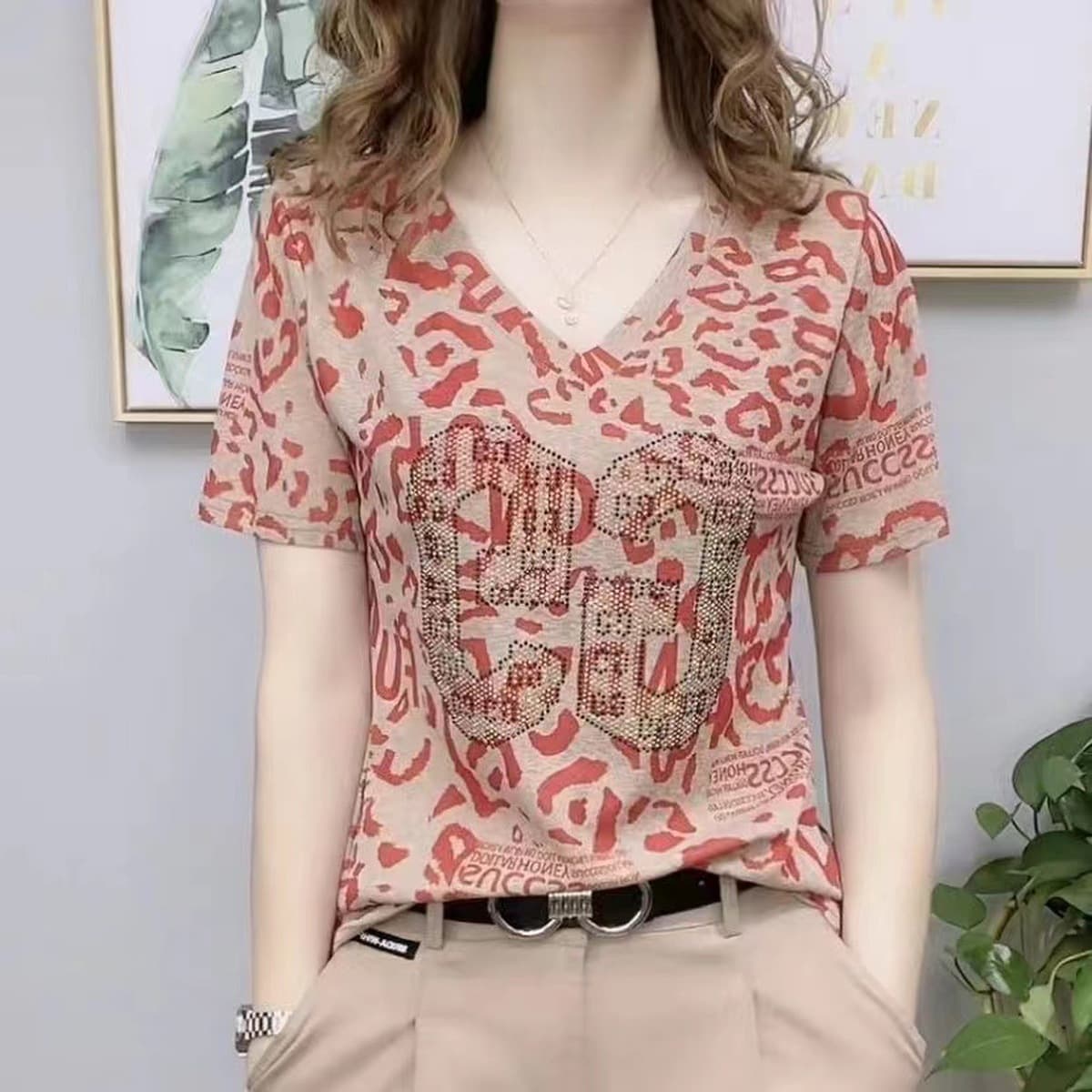 2023 летняя новая футболка с короткими рукавами, женская футболка больших размеров для мам среднего и пожилого возраста,...