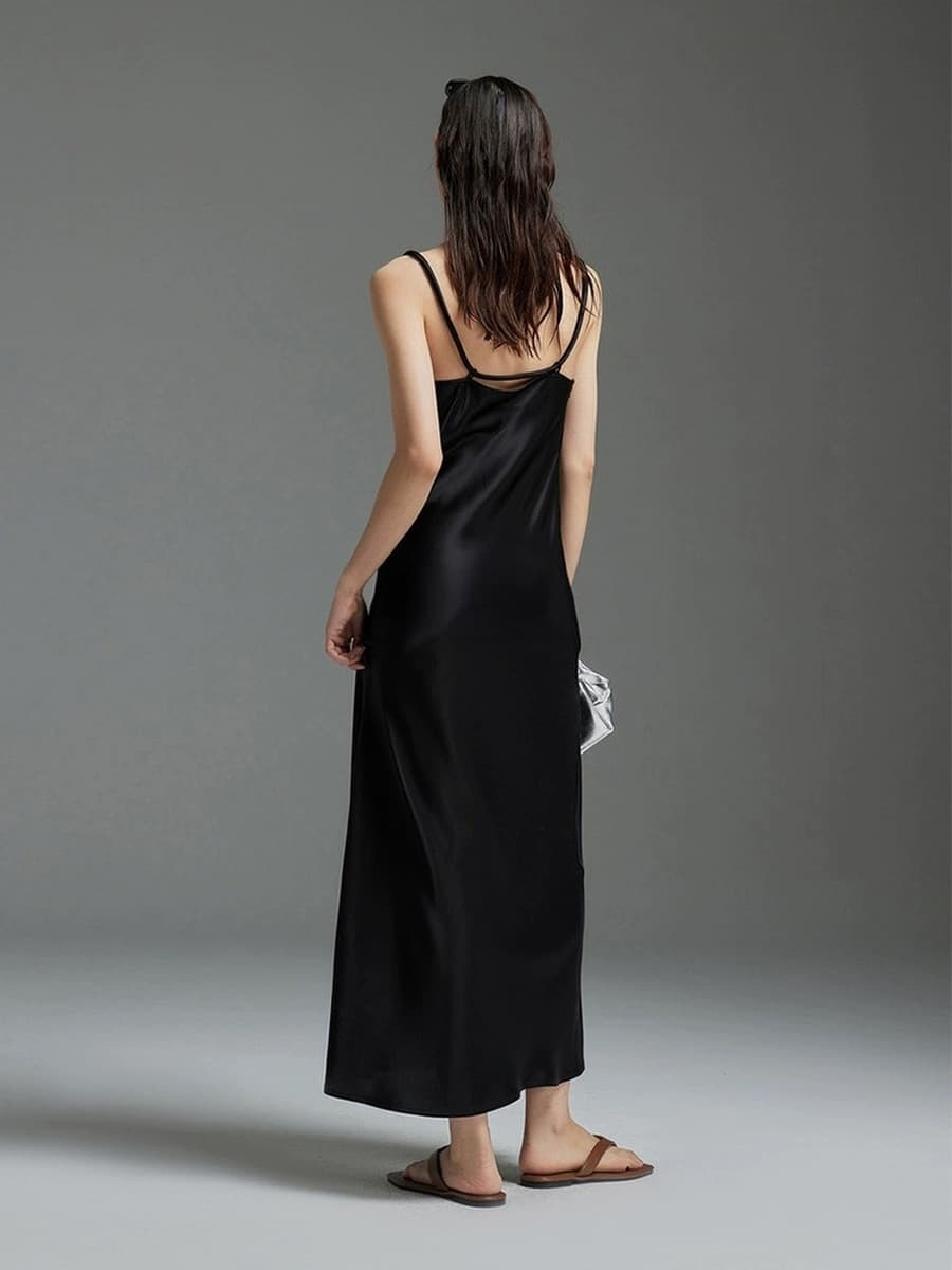 Длинное платье свободного кроя для высоких женщин, длинное платье из триацетатного атласа с драпированным вырезом и...