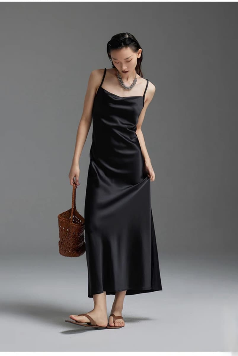 Длинное платье свободного кроя для высоких женщин, длинное платье из триацетатного атласа с драпированным вырезом и...