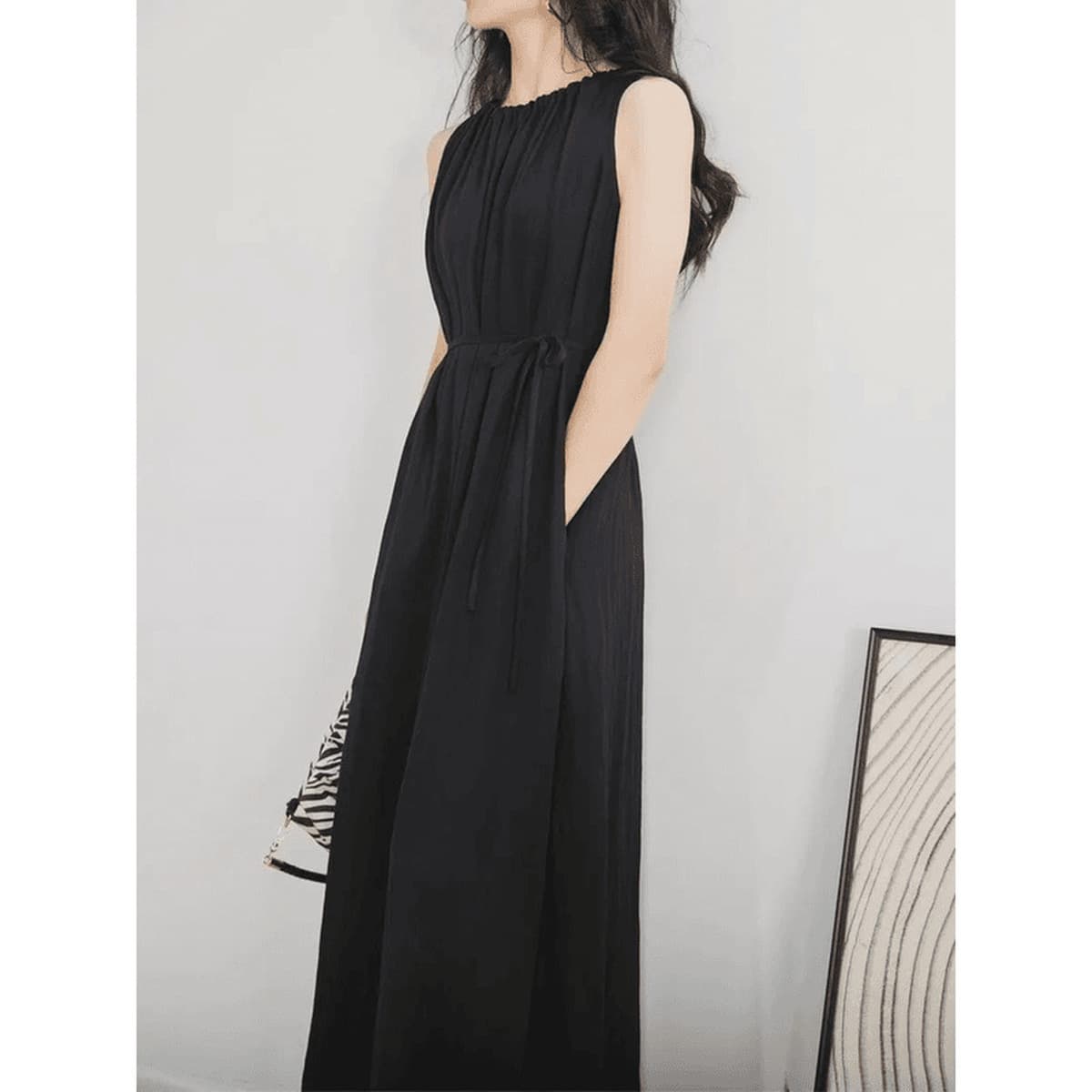 Французское ретро карманное платье женское лето тонкое мясо модное без рукавов