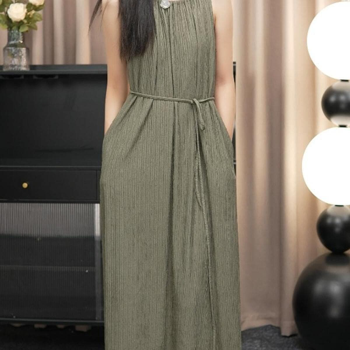 Французское ретро карманное платье женское лето тонкое мясо модное без рукавов