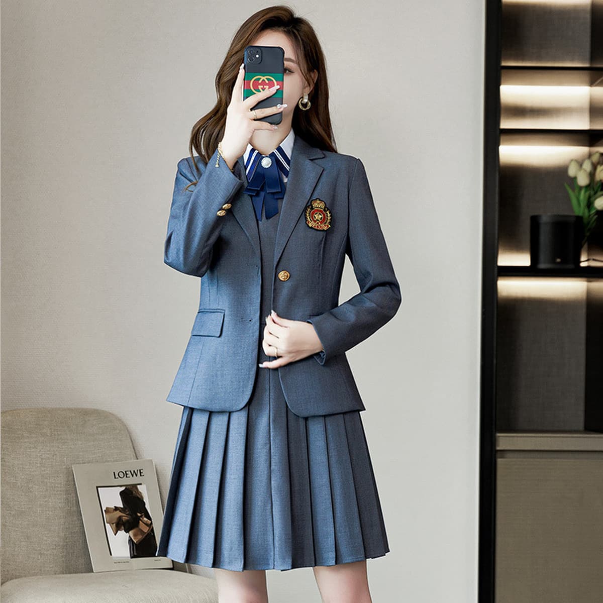 Платье в студенческом стиле женское маленькое 2023 новый пиджак в британском стиле женский жилет юбка JK Униформа костюм