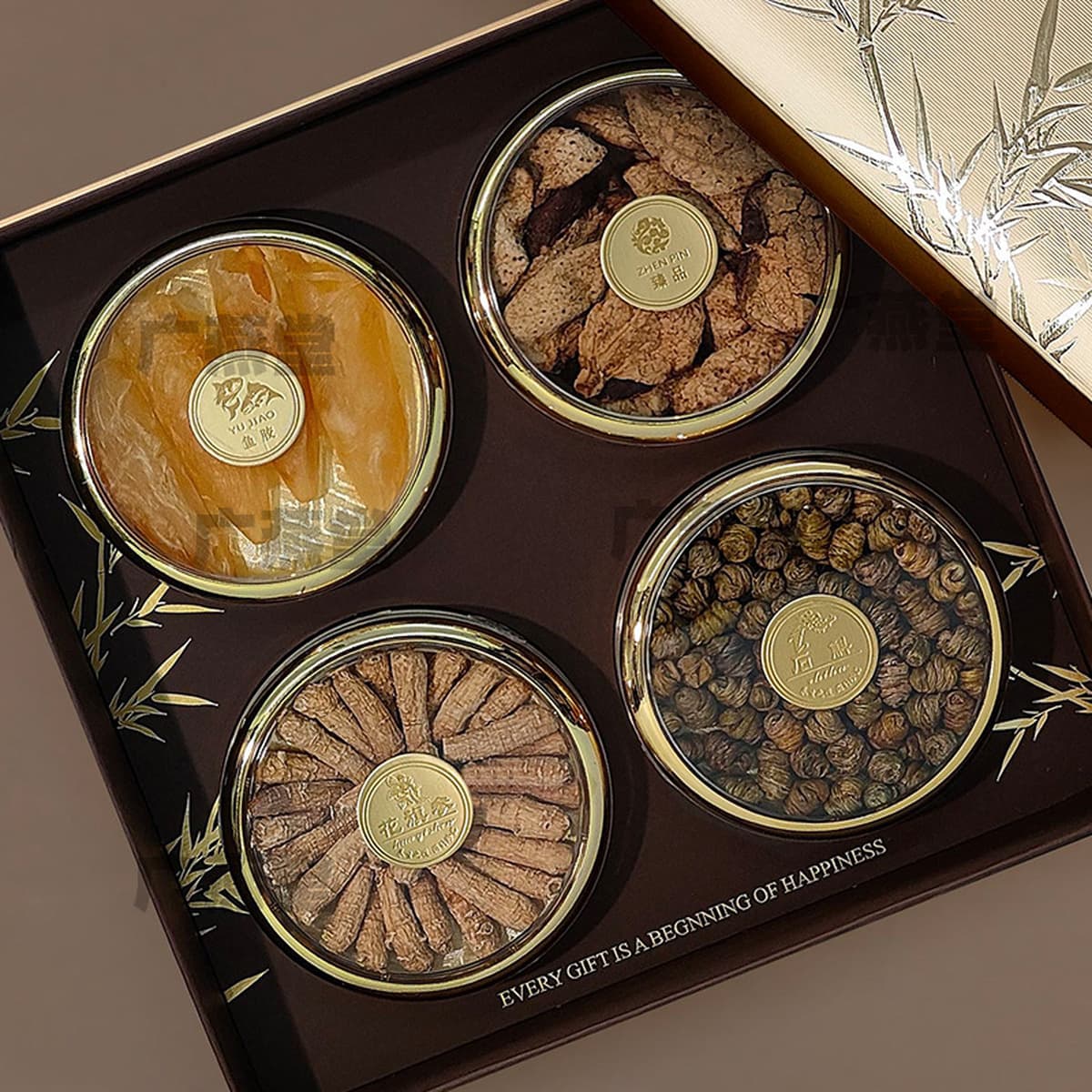 Золотая бамбуковая подарочная коробка, американский женьшень, Dendrobium, оленьи рога, красный женьшень, питательная деловая...