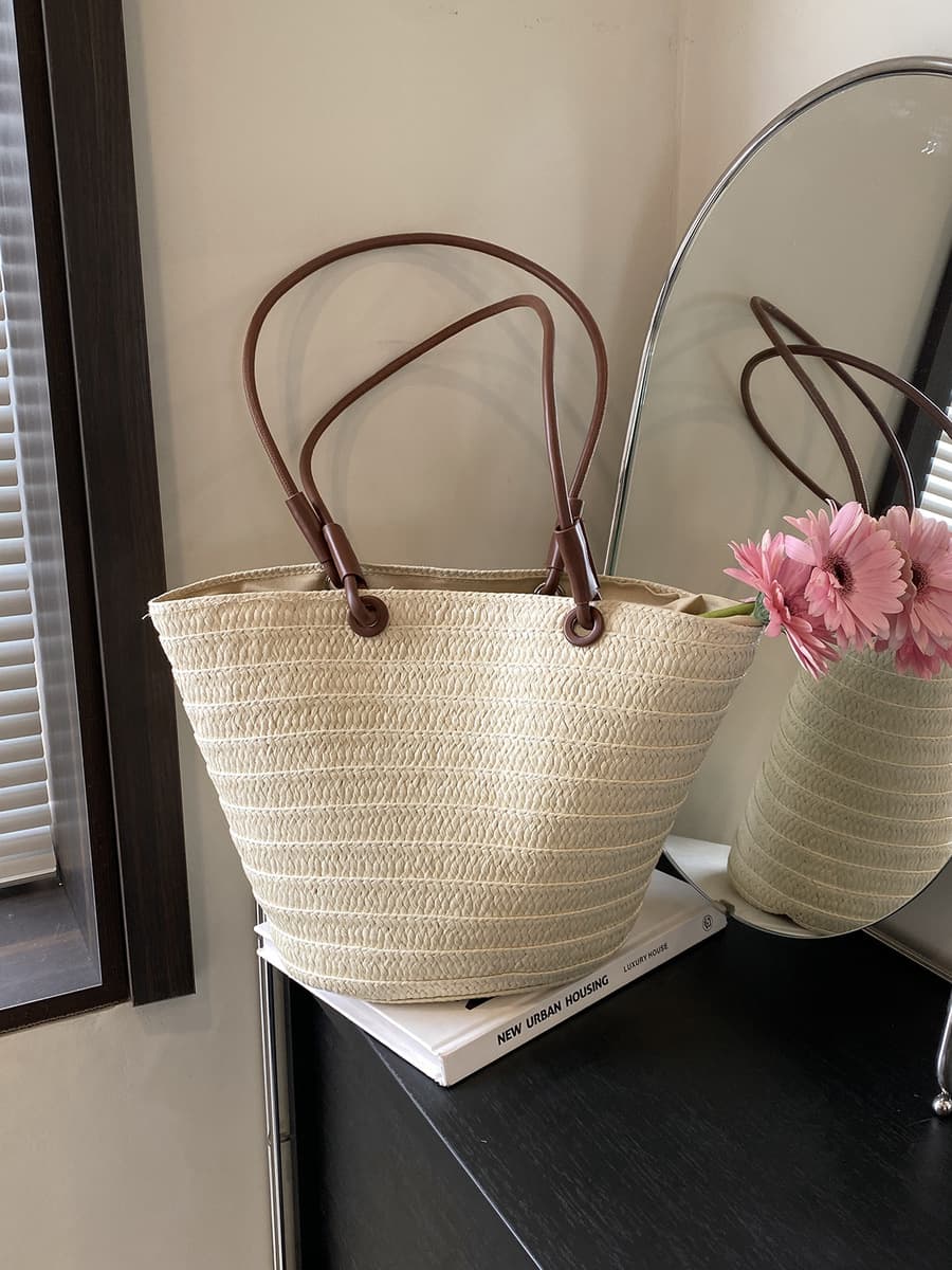 Французская плетеная сумка из соломки для женщин, новинка лета 2026, модная пляжная сумка, вместительная сумка-тоут на плечо...