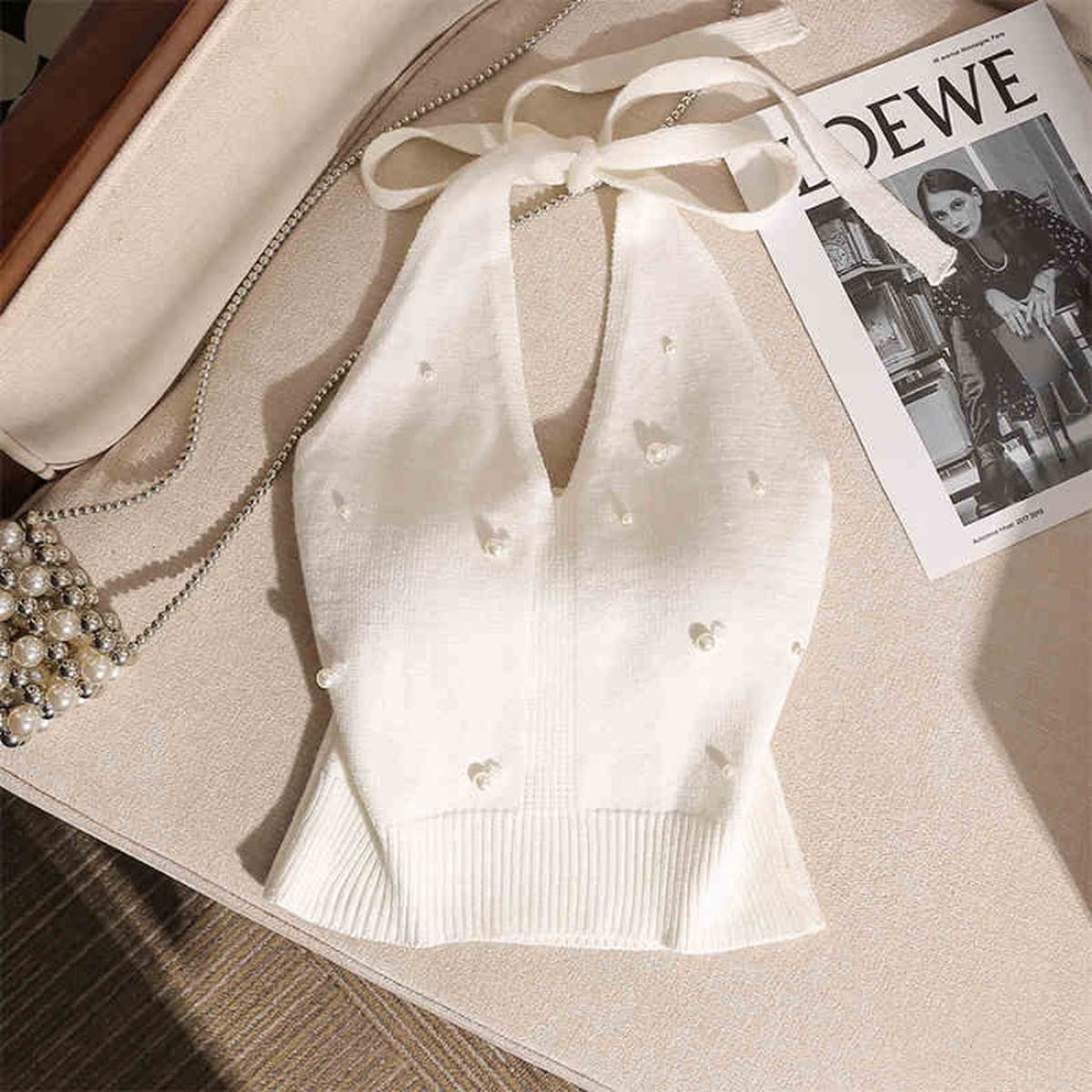 Горячая девушка тонкая шея с бисером, подтяжка, жилет, женский без спинки, дизайн без рукавов