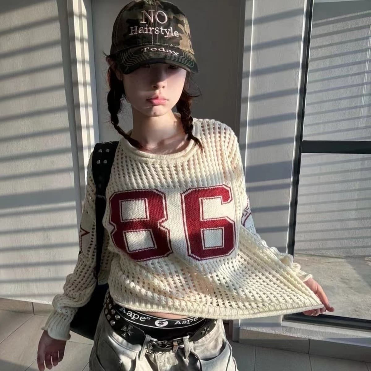 Американский стиль, вырезанный трикотаж в ленивом стиле для женщин, ранняя осень, новая футбольная форма, цифровая майка,...