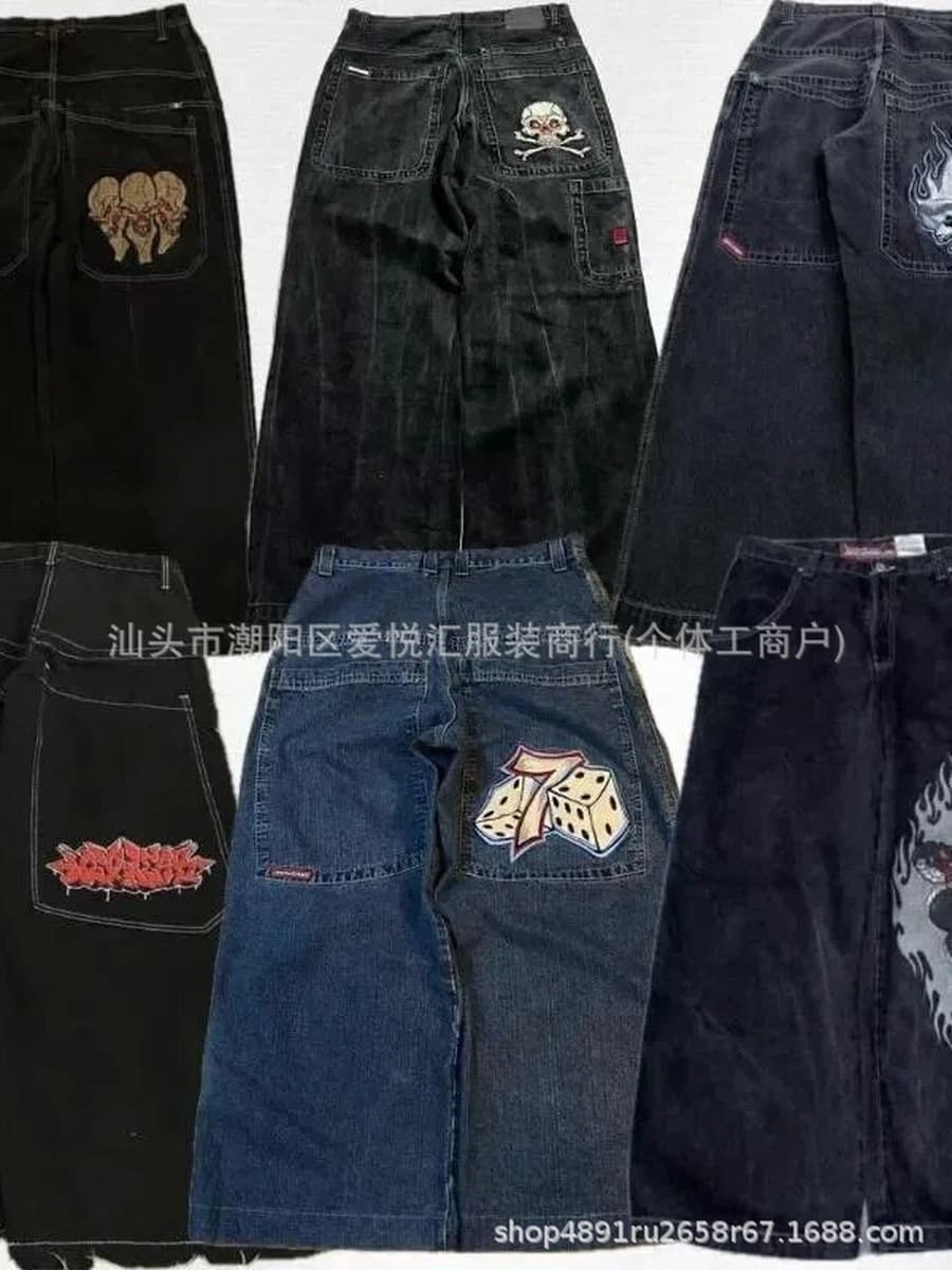 2024 весна и осень новый трансграничный американский бренд прилив ретро стирка Y2K вышитый хип-хоп узор мужские джинсы