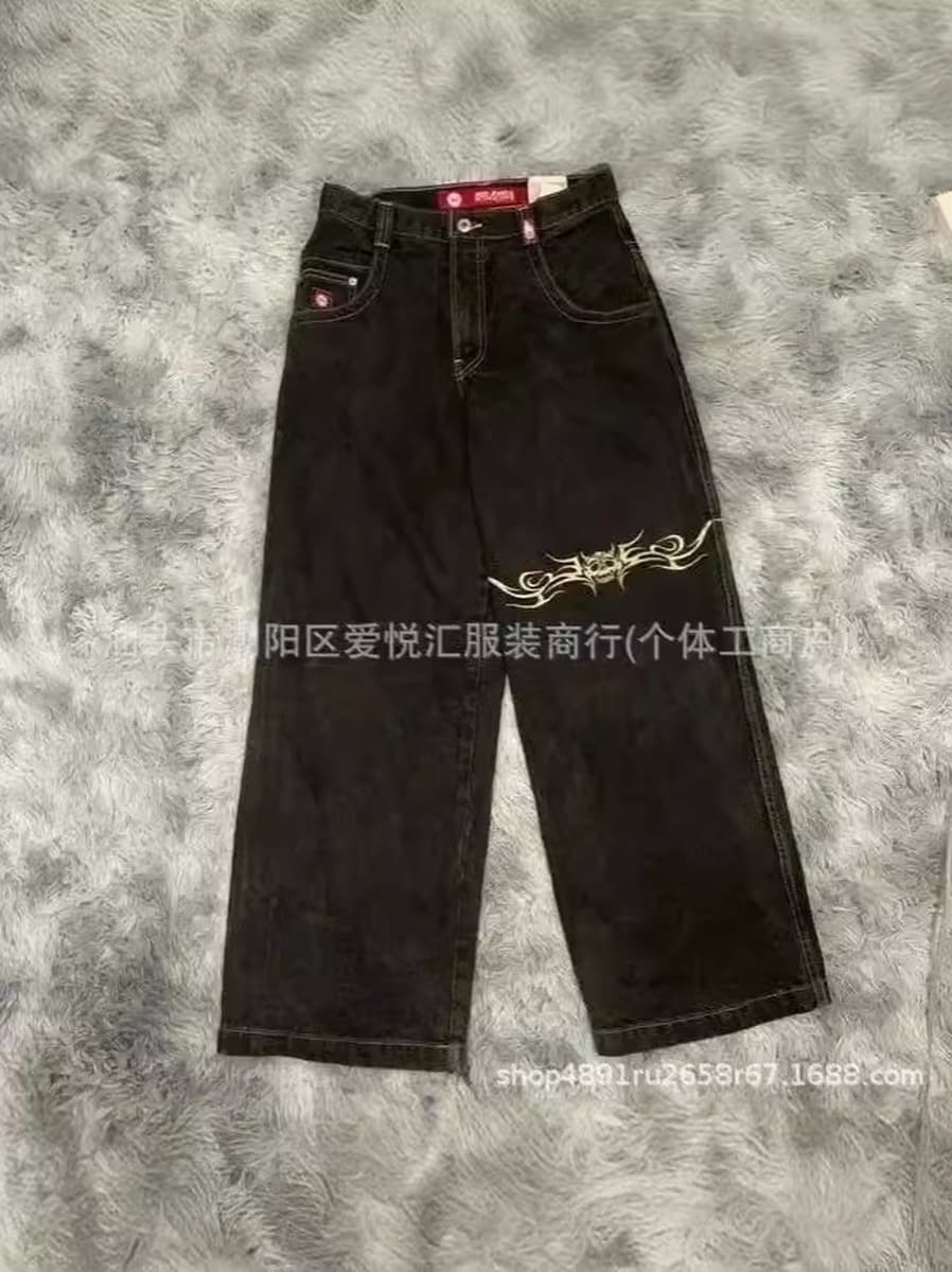 2024 весна и осень новый трансграничный американский бренд прилив ретро стирка Y2K вышитый хип-хоп узор мужские джинсы