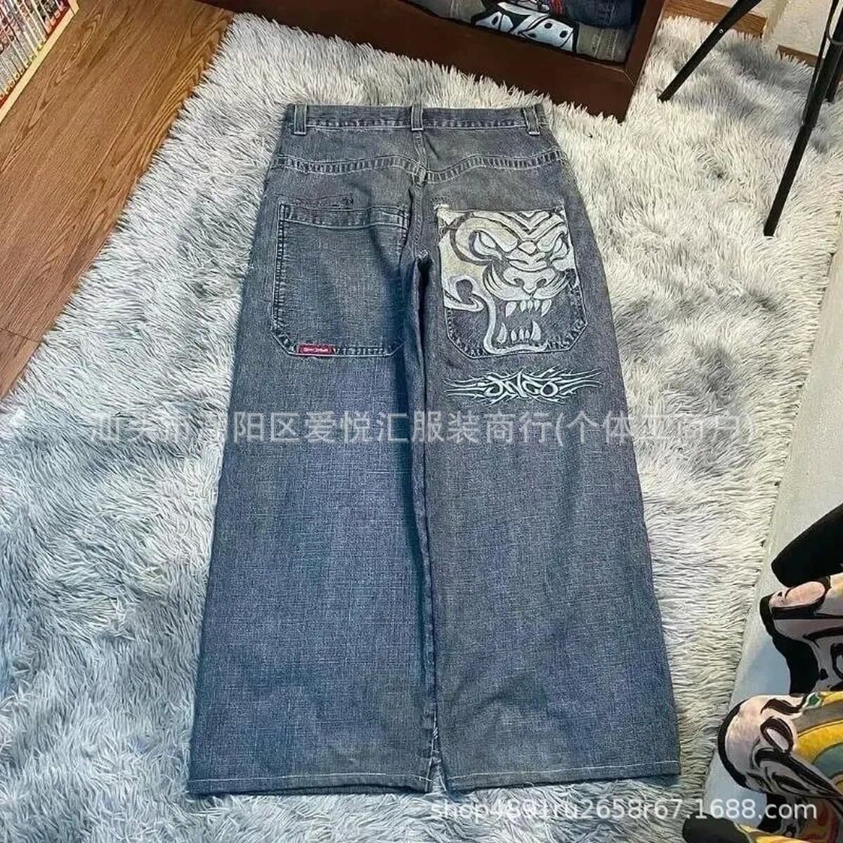 2024 весна и осень новый трансграничный американский бренд прилив ретро стирка Y2K вышитый хип-хоп узор мужские джинсы