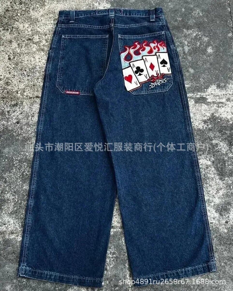 2024 весна и осень новый трансграничный американский бренд прилив ретро стирка Y2K вышитый хип-хоп узор мужские джинсы