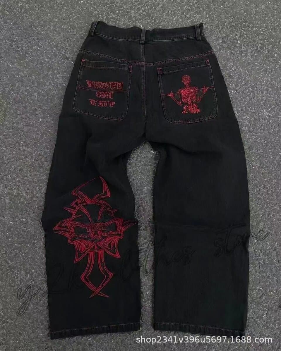 2024 весна и осень новый трансграничный американский бренд прилив ретро стирка Y2K вышитый хип-хоп узор мужские джинсы
