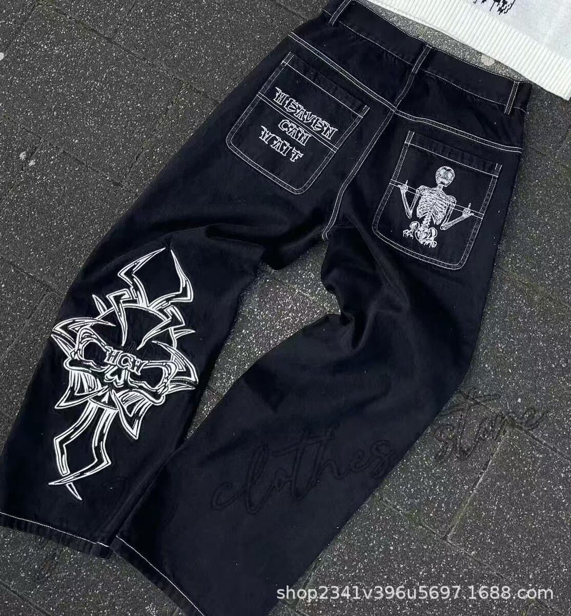 2024 весна и осень новый трансграничный американский бренд прилив ретро стирка Y2K вышитый хип-хоп узор мужские джинсы