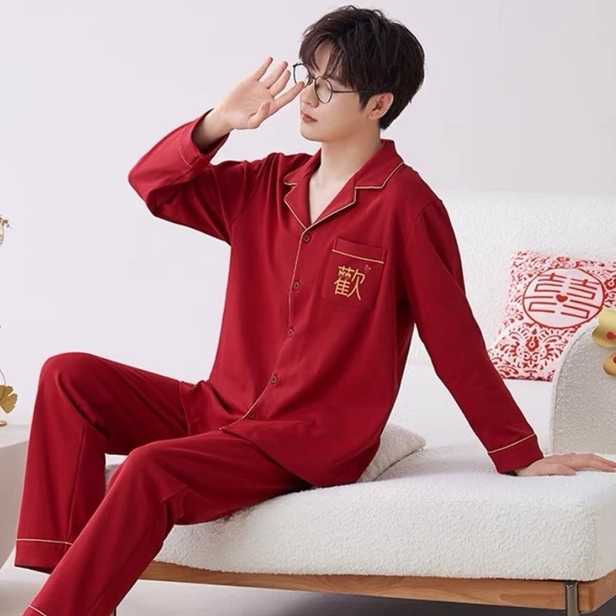 Высококачественная хлопчатобумажная пижама мужская весна и осень с длинными рукавами
