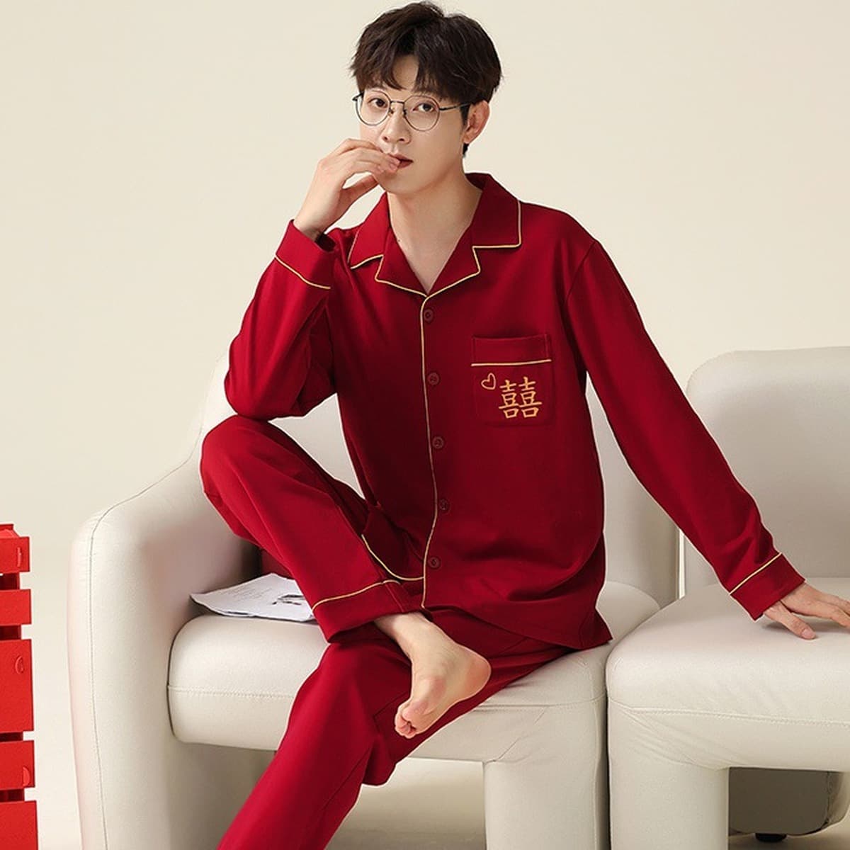 Высококачественная хлопчатобумажная пижама мужская весна и осень с длинными рукавами