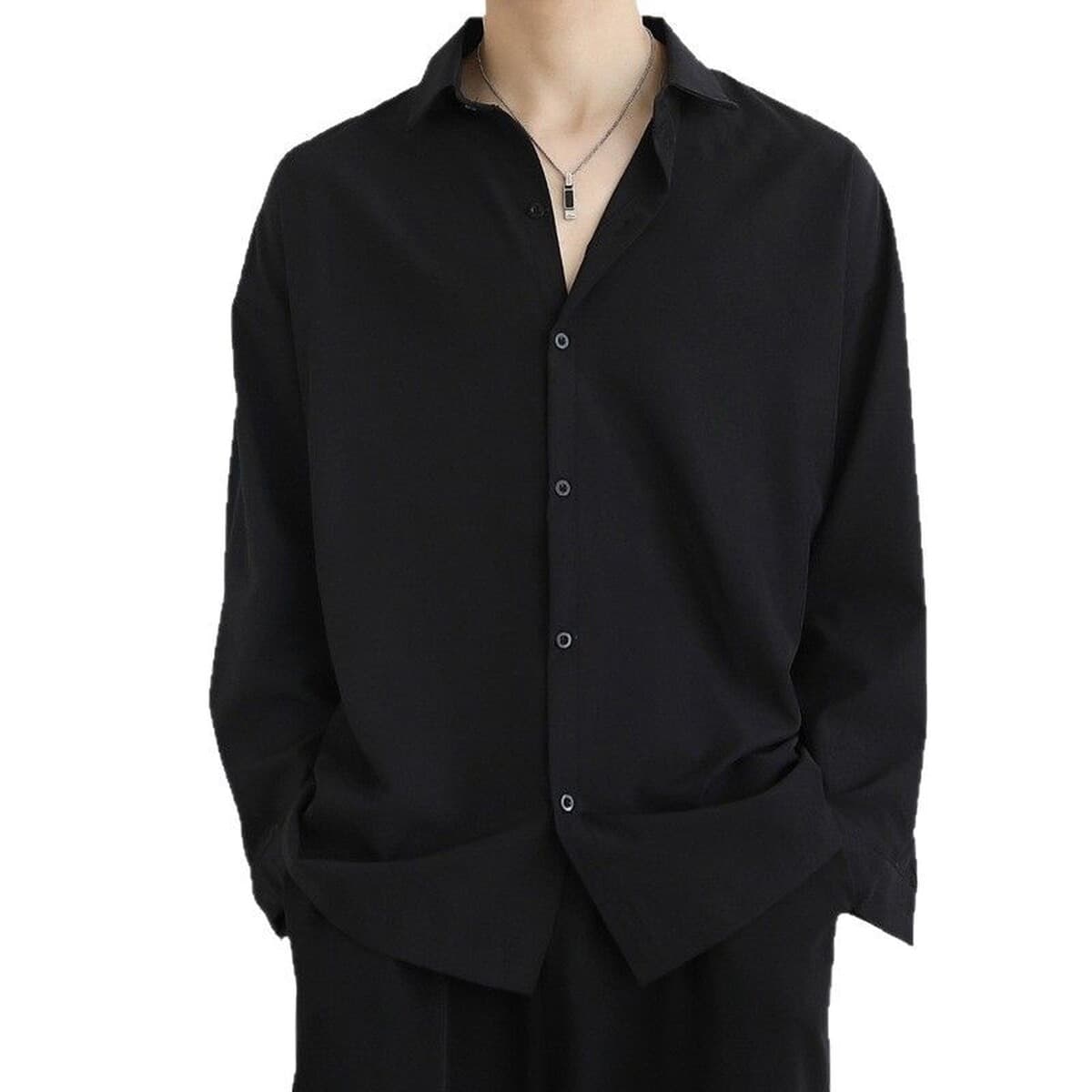 Свободный ледяной шелк свисает черная рубашка мужская с длинными рукавами весна и осень красивая dk мужская повседневная...