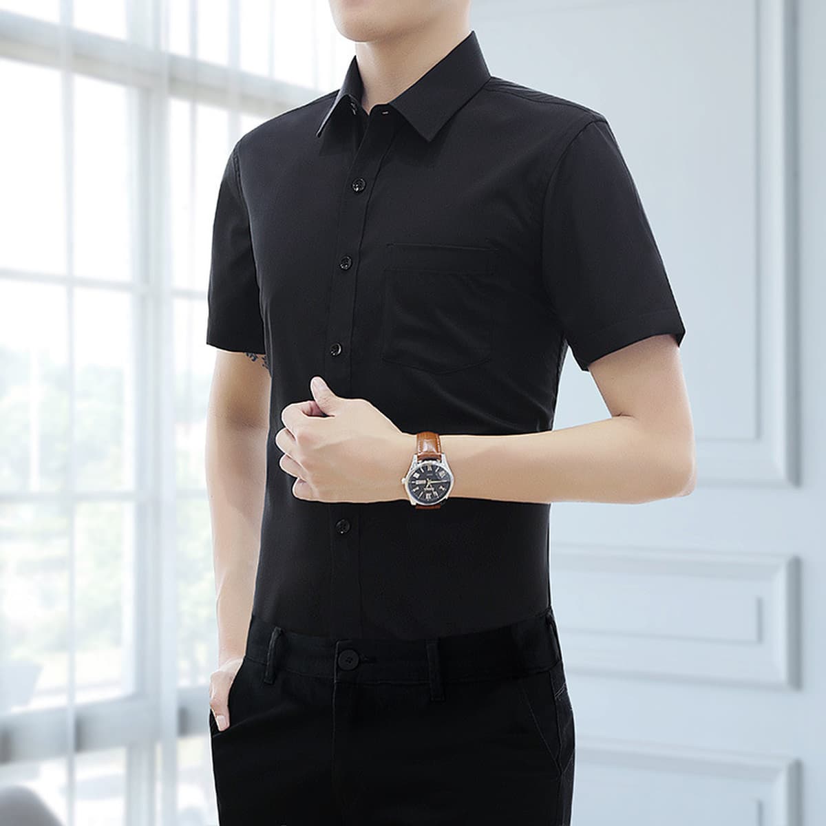 Белая рубашка Мужская рубашка с длинными и короткими рукавами Профессиональная Мужская фиксирующая одежда больших размеров...