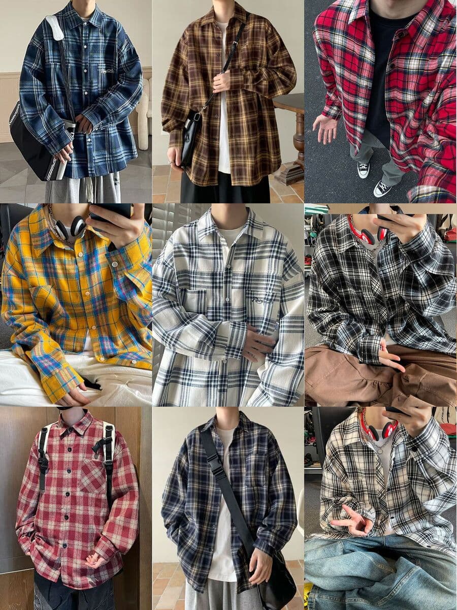 Мужская рубашка в клетку больших размеров, длинный рукав, весна-осень 2025, модный американский ретро стиль, свободный...