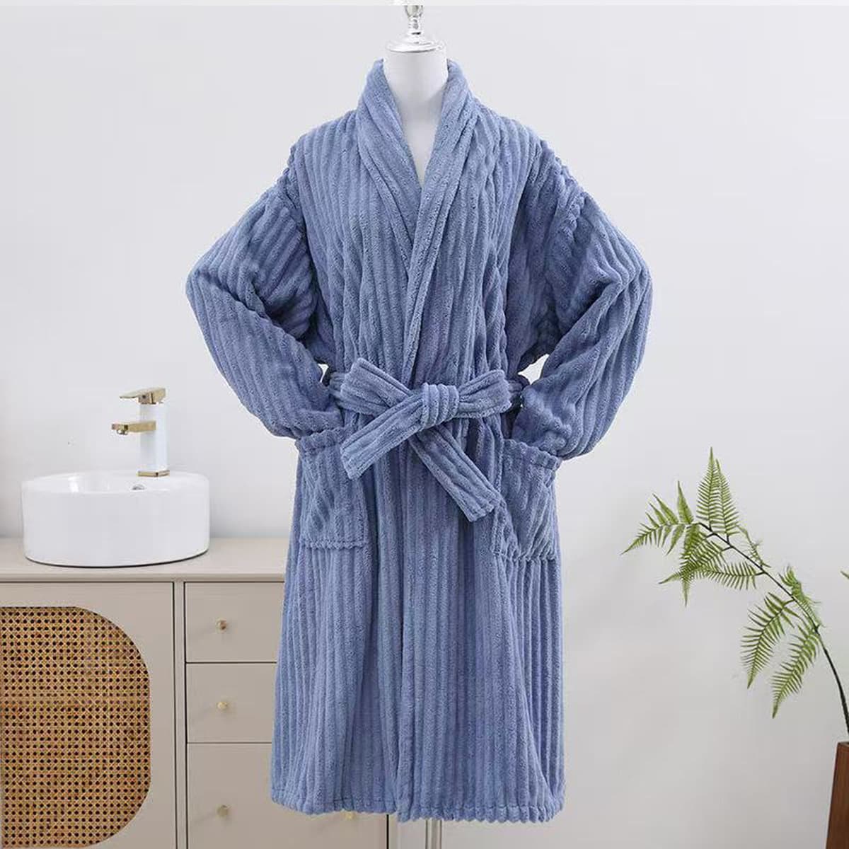 Осенне-зимний халат, мужские коралловые бархатные утолщенные пижамы, удлиненный халат большого размера для пары, удобная...