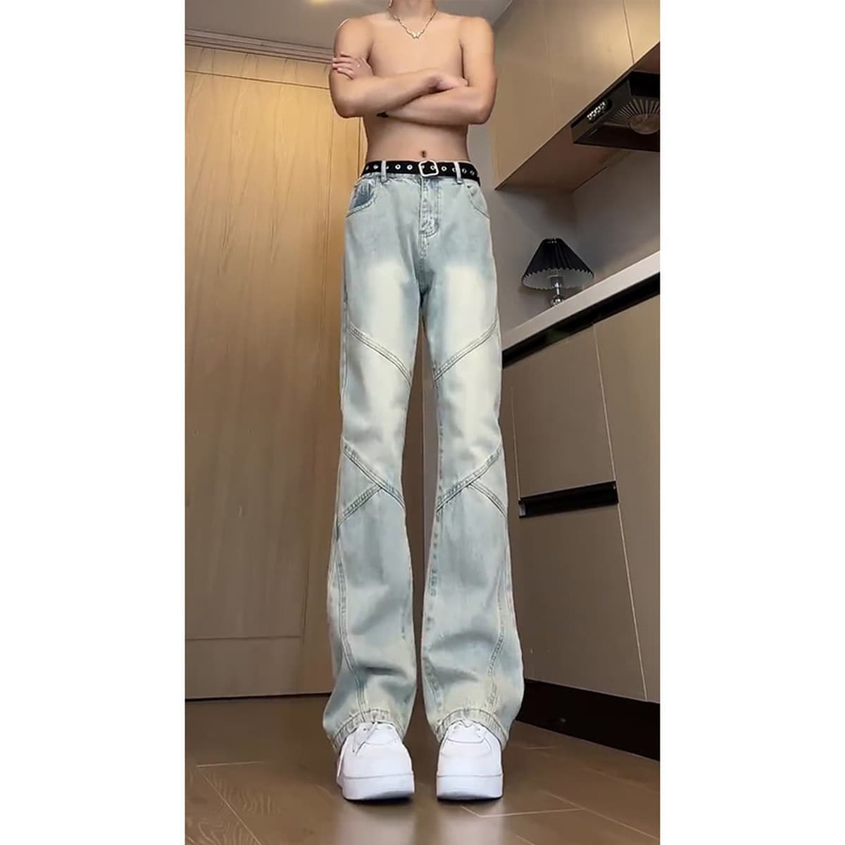 Американские высокие улицы vibe красивые штаны с узорчатыми ножами джинсы ятаган