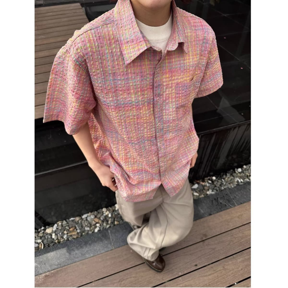 Летняя розовая рубашка из жатого хлопка с короткими рукавами для мальчиков, высококачественная мальчишеская рубашка для...