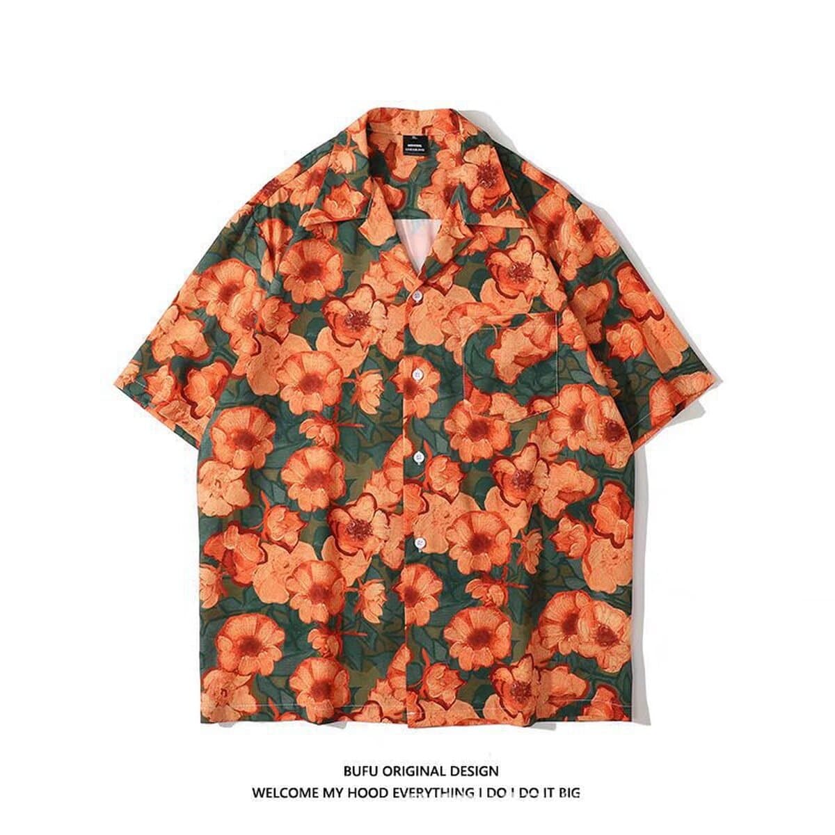 Костюм воротник 2025 новые мужские цветочные рубашки корейская версия свободная мода с принтом пляжный ветер повседневные...